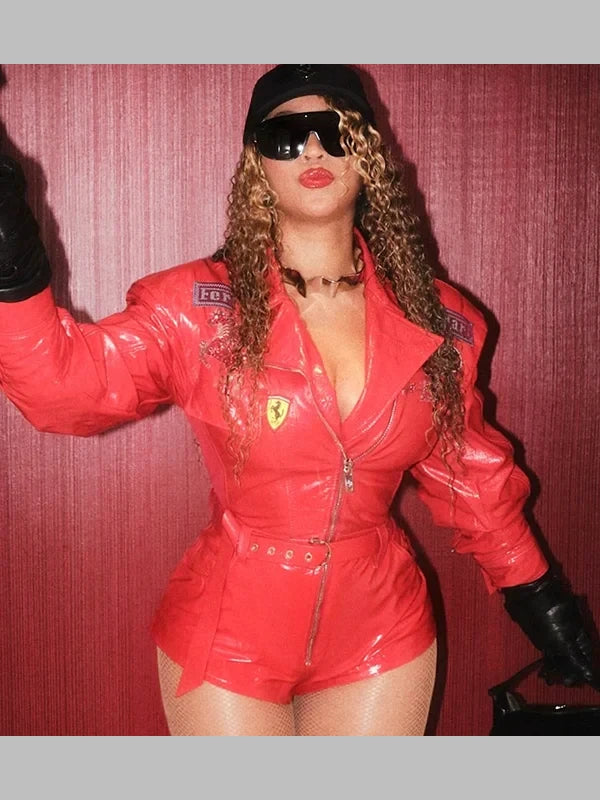 2025 F1 Las Vegas Grand Prix Beyonce Ferrari Red Leather Bodysuit