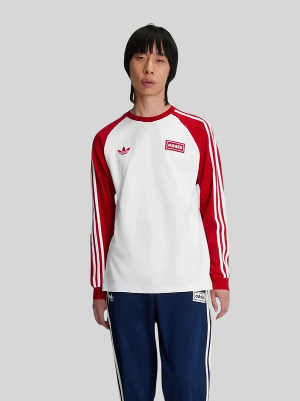 Adidas x Oasis Tour 3 STRIPES Long Sleeve T-Shirt Red and White