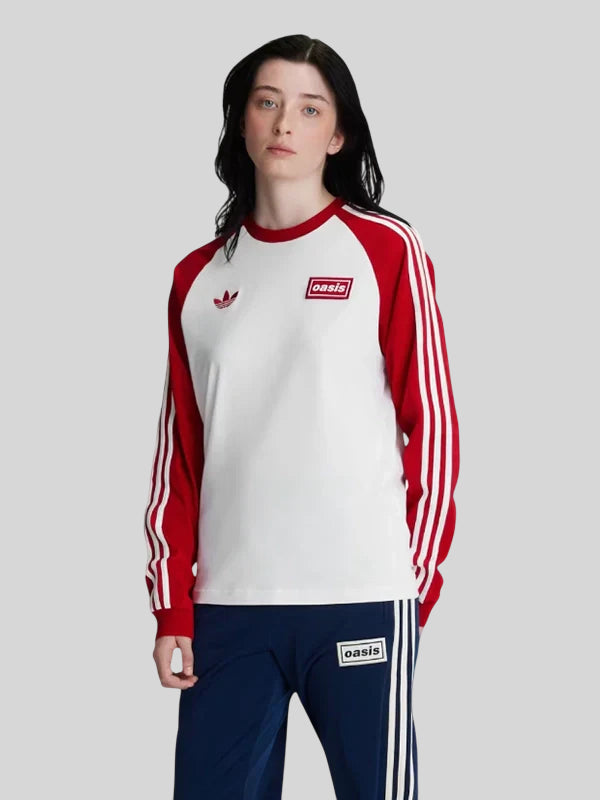Adidas x Oasis 3 STRIPES Long Sleeve Sweatshirt Red and White