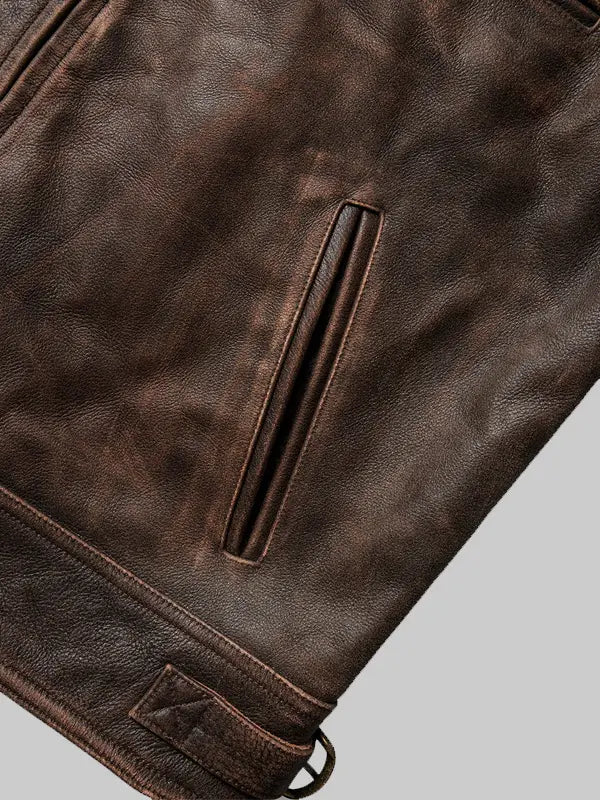 Aged Heavy Wash Mutimer Brown Leather Jacket