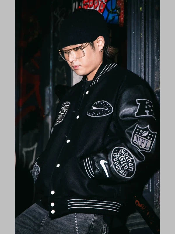 All The Right x New York Jets Rivalry Black Varsity Jacket