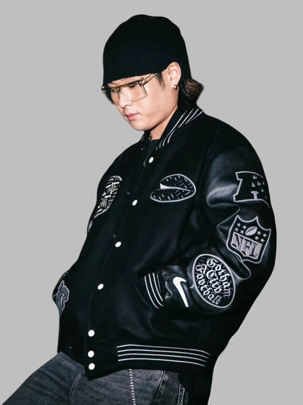 All The Right x New York Jets Rivalry Varsity Jacket Black