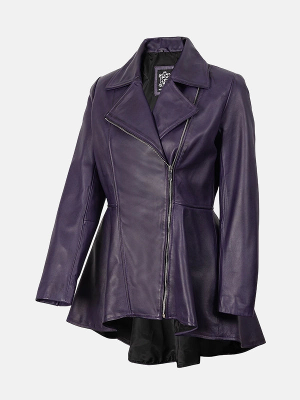 Asymmetrical Purple Leather Peplum Jacket
