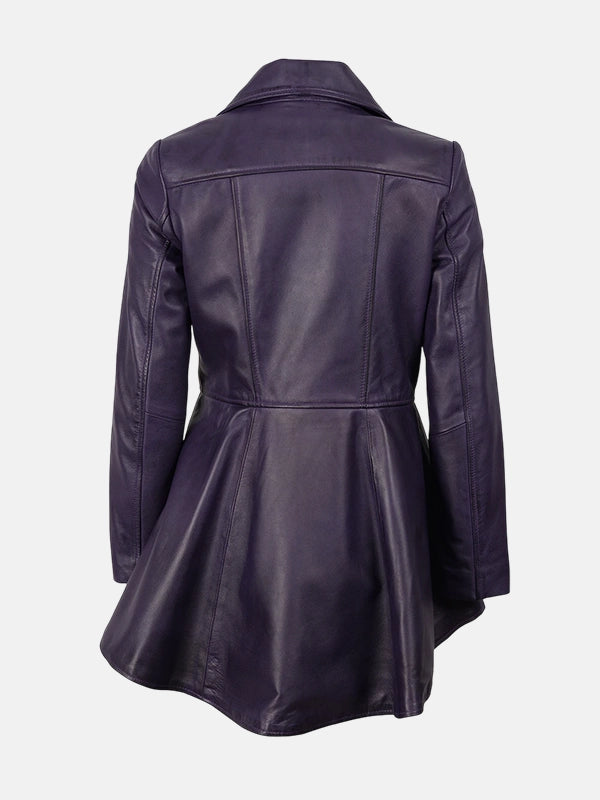 Asymmetrical Purple Leather Peplum Jacket For Women 