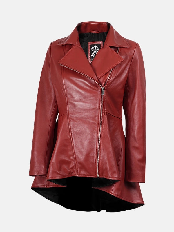  Asymmetrical Red Leather Peplum Jacket