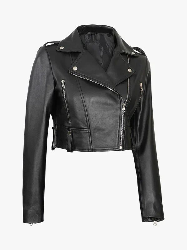 Colleen Cropped Leather Biker Jacket 