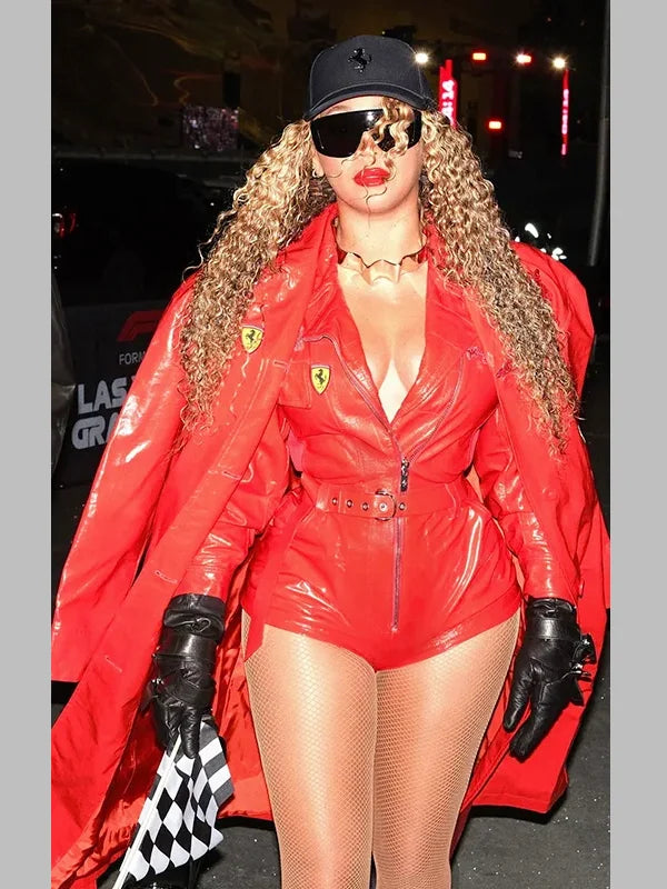 F1 Las Vegas Grand Prix Beyonce Ferrari Red Leather Racingsuit