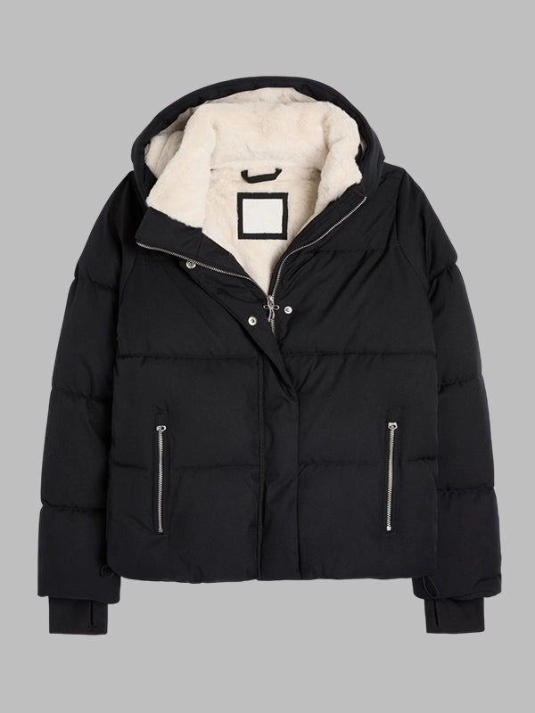 Faux Fur Lined All Weather Puffer Black Jacket