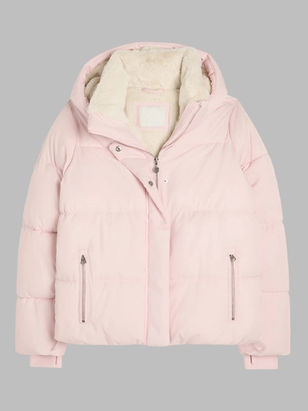 Faux Fur Lined All Weather Puffer Pink Jacket