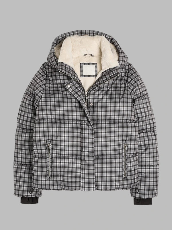 Faux Fur Lined All Weather grey plaid Hooded Jacket