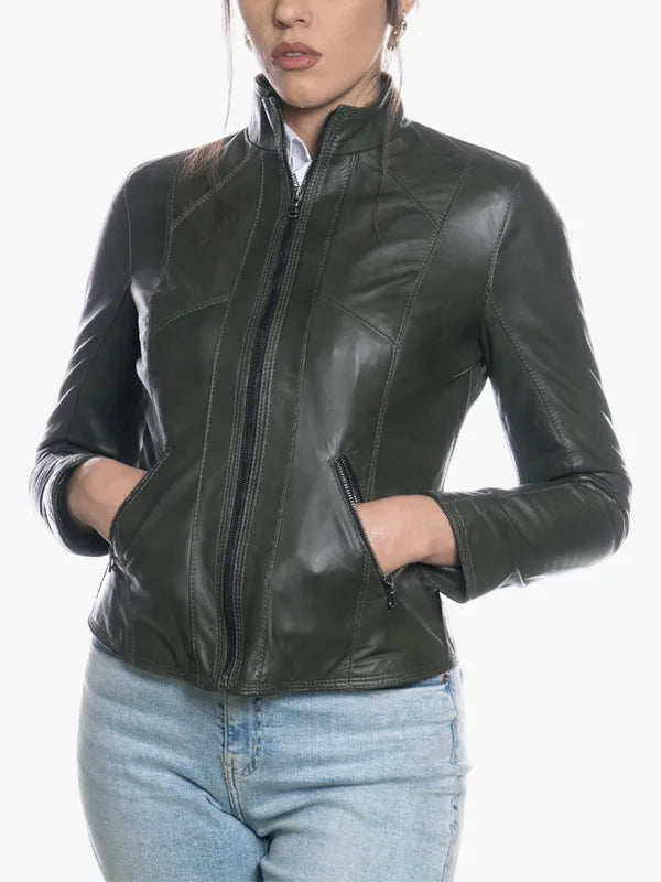 Vanessa Fitted Green Soft Leather Jacket
