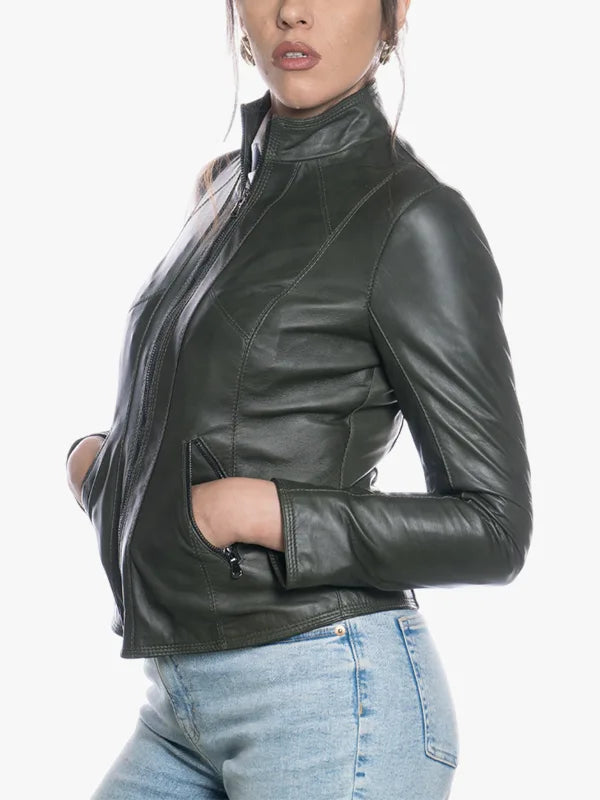 Vanessa Fitted Green Soft Leather Jacket