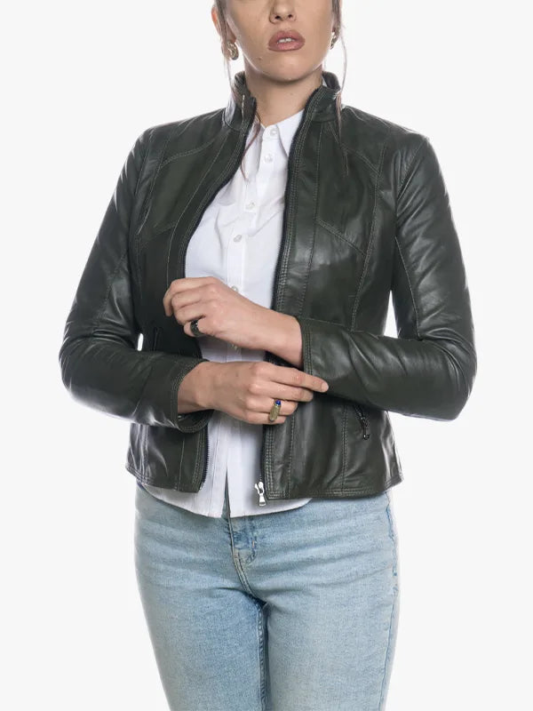 Vanessa Fitted Green Soft Leather Jacket