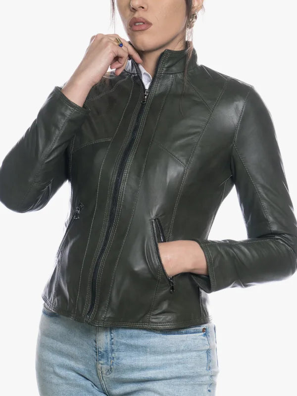 Vanessa Fitted Green Soft Leather Jacket
