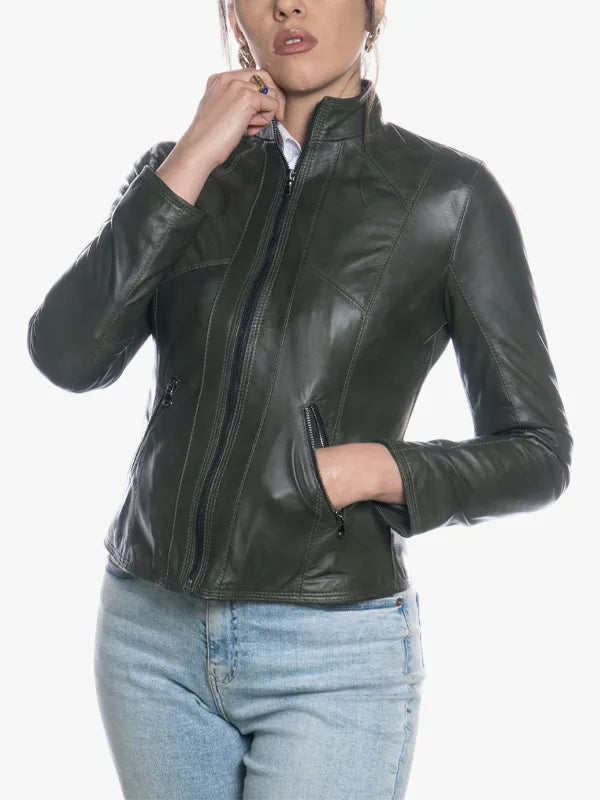 Vanessa Fitted Green Soft Leather Jacket