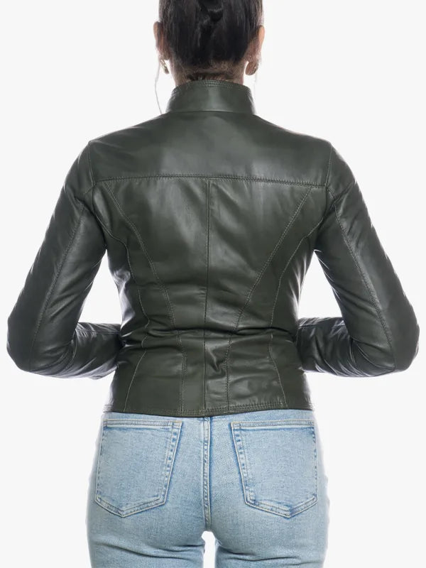 Vanessa Fitted Green Soft Leather Jacket