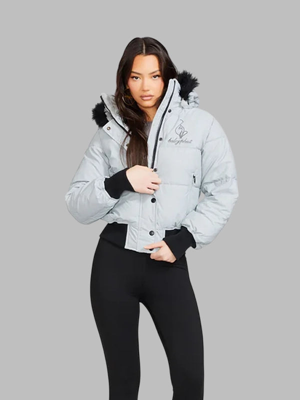 Grey Baby Phat Puffer Jacket with fur