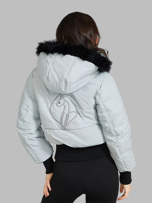 Grey baby phat puffer jacket with fur hood