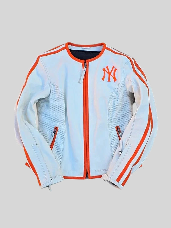 Igalaseries Vintage Cropped NY Biker Leather Jacket White