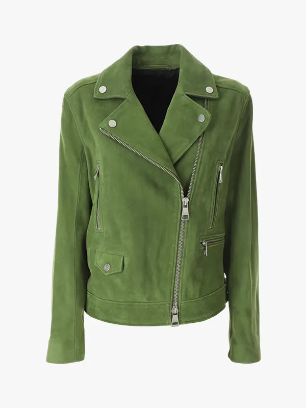 Karl Lagerfeld Green Suede Leather Biker Jacket