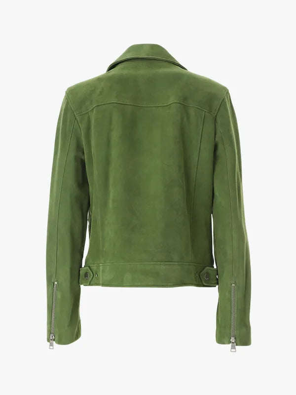 Karl Lagerfeld Green Suede Leather Biker Jacket