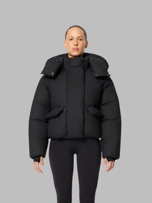 Khy Puffer Black Jacket with Removable Hood