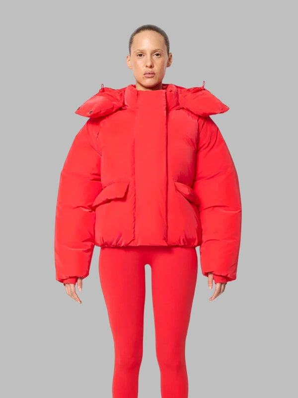 Khy Puffer Red Jacket with Removable Hood