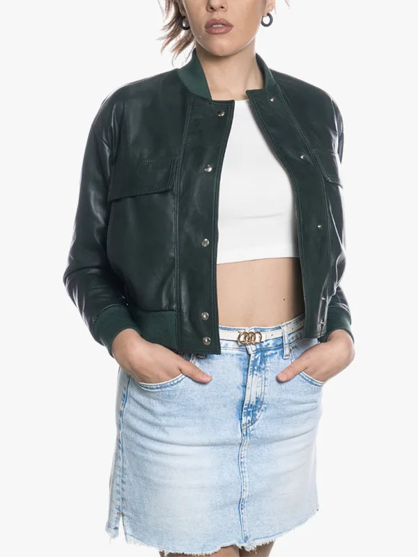 Lisa Womens Green Zipper Jacket