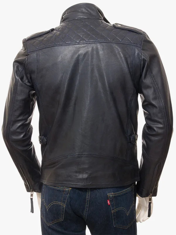William Prussian Blue Leather Modern Biker Jacket