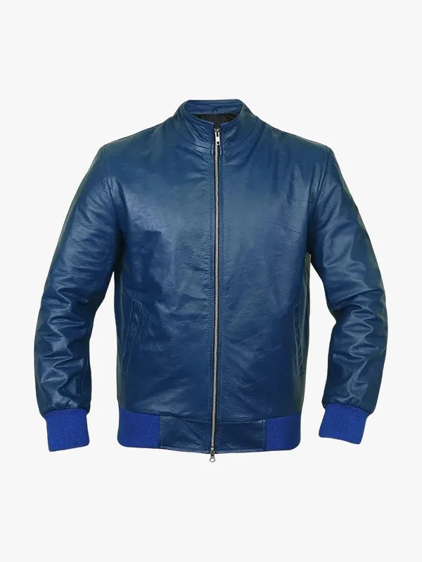 Matthew Blue Sheepskin Bomber Flight Jacket