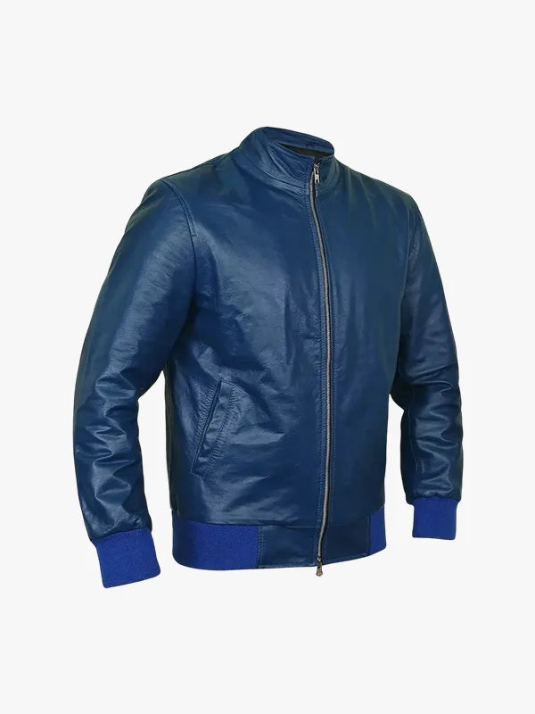 Matthew Blue Sheepskin Bomber Flight Jacket