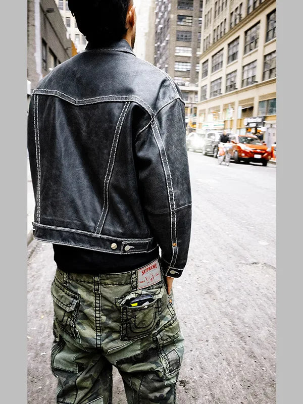 Men's True Religion x Supreme Leather Jacket In Black