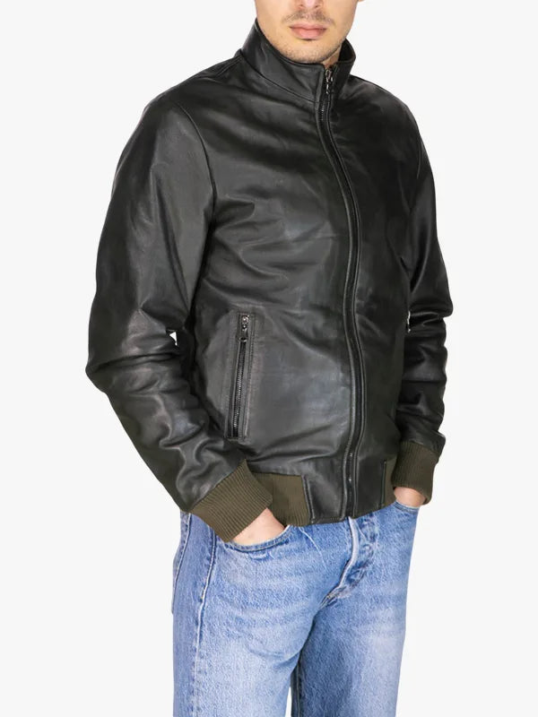 Victor Prime Green Real Leather Bomber Style Jacket
