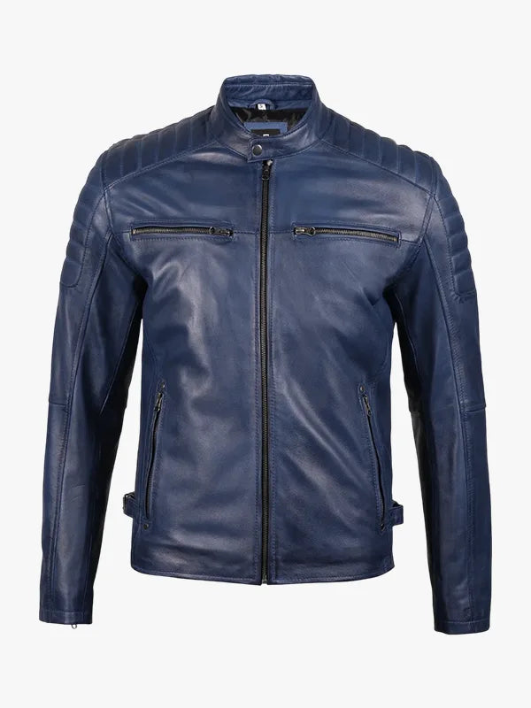 James Blue Waxed Cafe Racer Leather Jacket