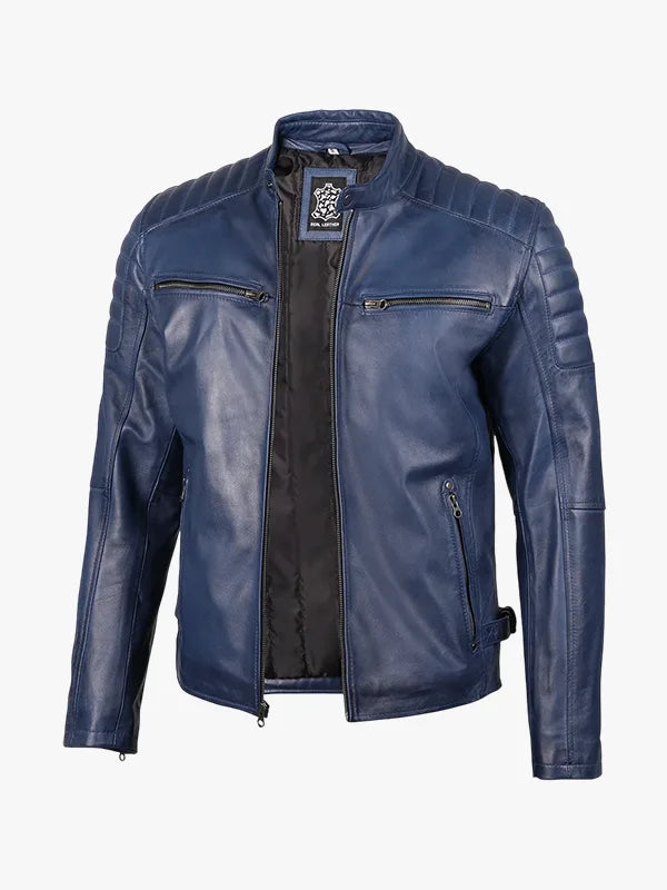 James Blue Waxed Cafe Racer Leather Jacket