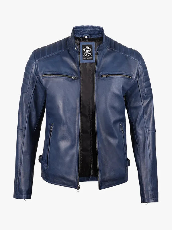 James Blue Waxed Cafe Racer Leather Jacket