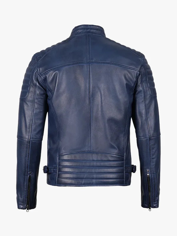 James Blue Waxed Cafe Racer Leather Jacket