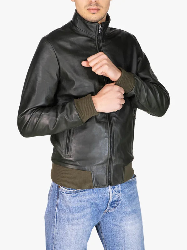 Victor Prime Green Real Leather Bomber Style Jacket