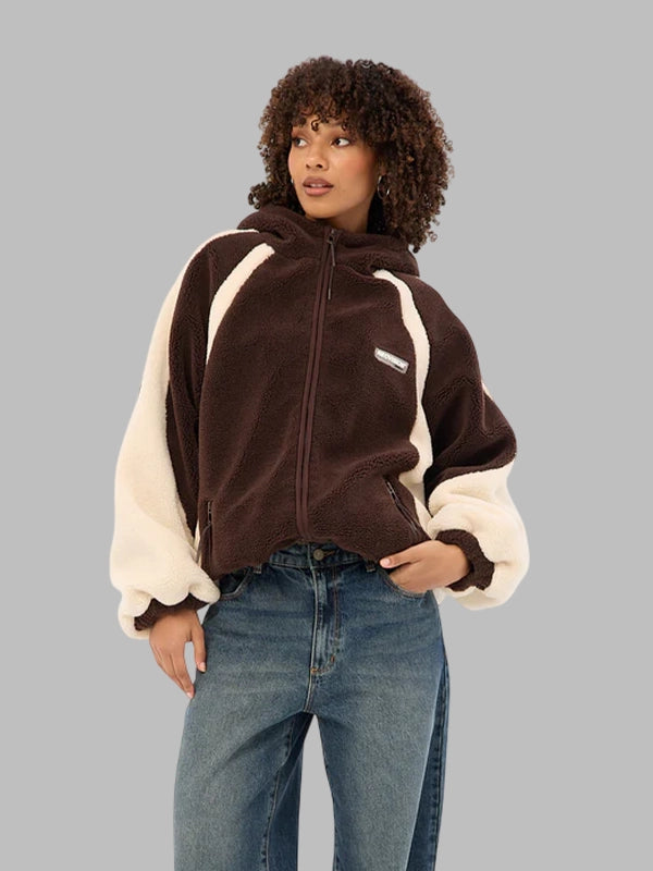 Orbital hooded sherpa jacket Brown