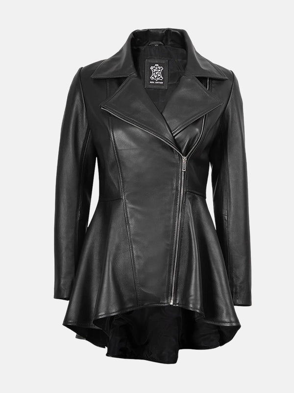 Clarissa Womens Black Peplum Leather Jacket