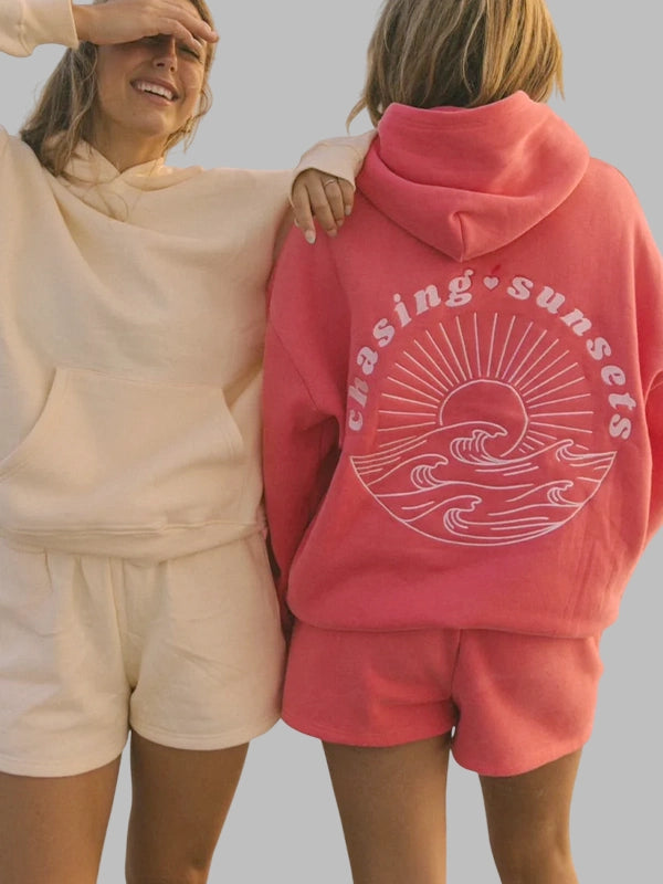 Pink Palm Puff Chasing Sunsets Oversized Hoodie