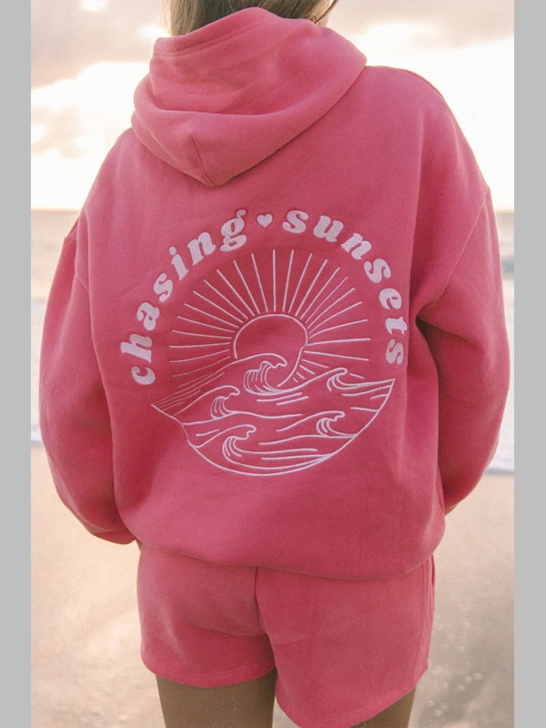 Pink Palm Puff Chasing Sunset Pink Hoodie
