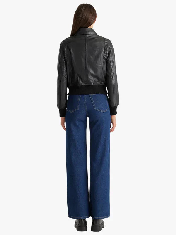 Quince 100% Washed Black Leather Bomber Jacket