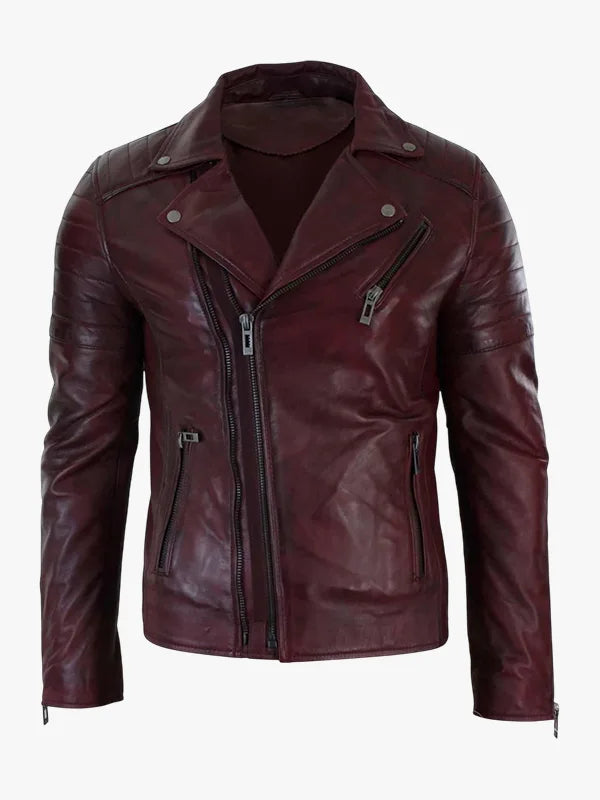 Men's Slim Fit Brando Burgundy Biker Jacket
