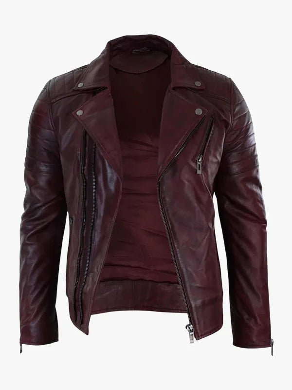 Men's Slim Fit Brando Burgundy Biker Jacket