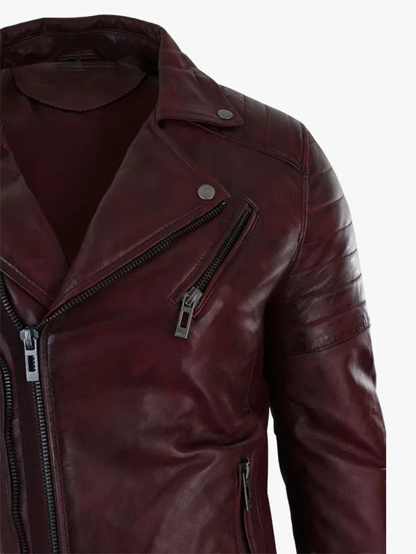 Men's Slim Fit Brando Burgundy Biker Jacket