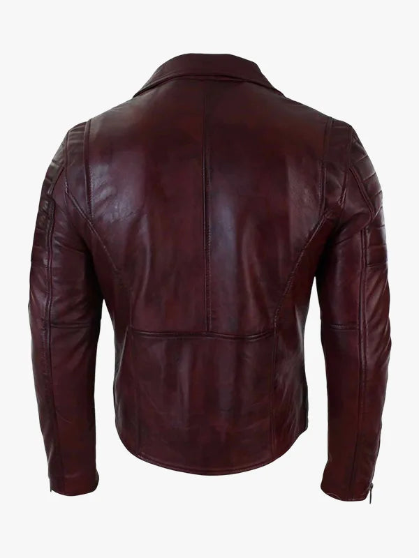 Men's Slim Fit Brando Burgundy Biker Jacket