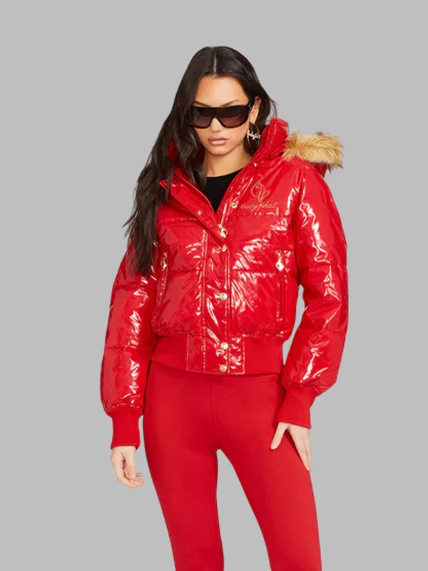 Red baby phat puffer jacket with fur
