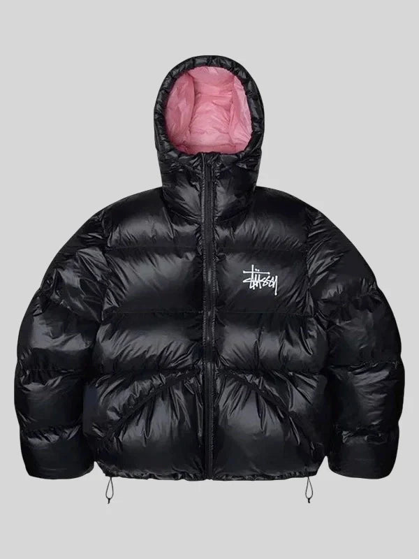 Buy Stussy Puffer Jacket Black and Pink stussy puffer pink