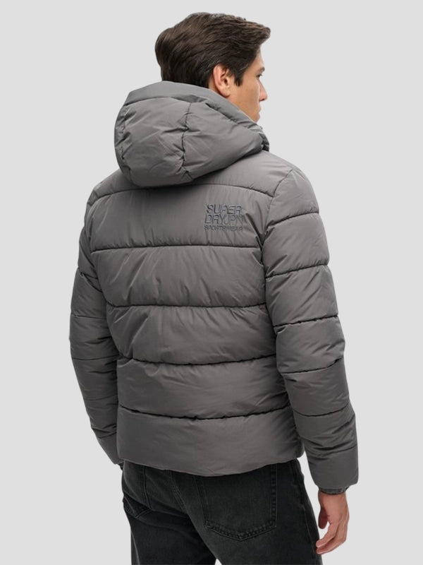 Superdry Sports Hooded Down Puffer Jacket Grey